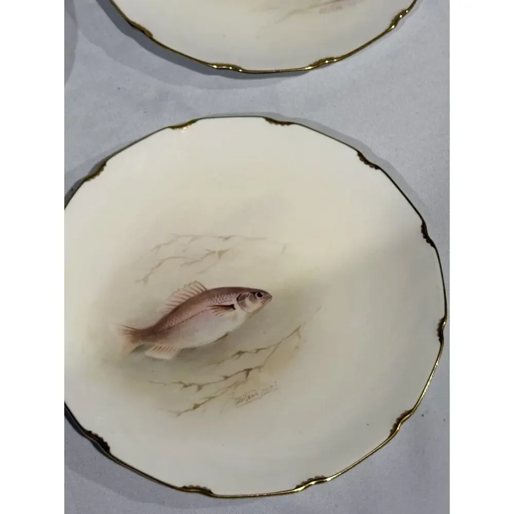 Royal Doulton Pountney Bros Bristol Hand Painted Fish Plates Set 8 Artist Signed
